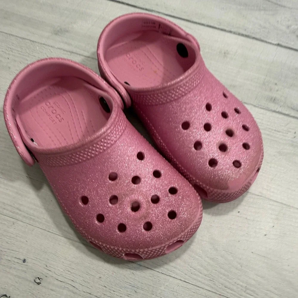 Crocs‎ classic clogs pink glitter slip on shoes child size 9